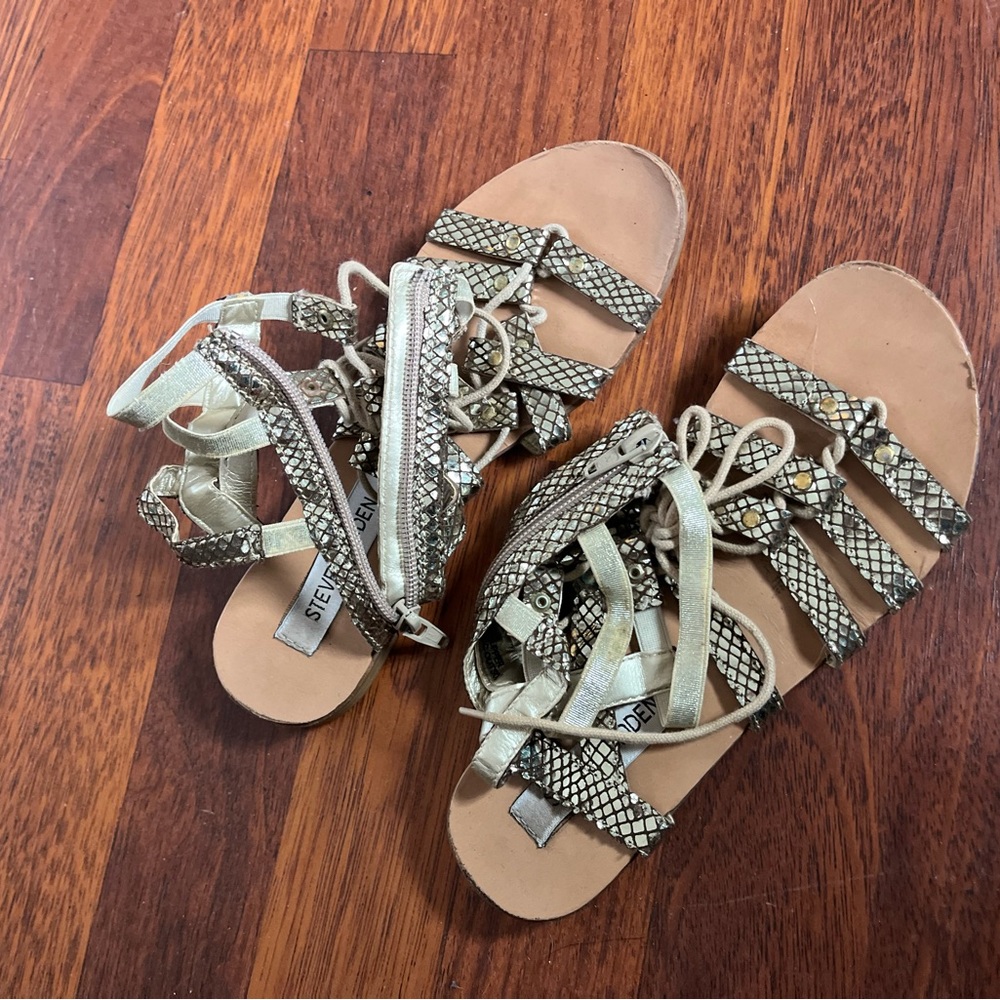Steve Madden Gold Snake Print Gladiator Flats